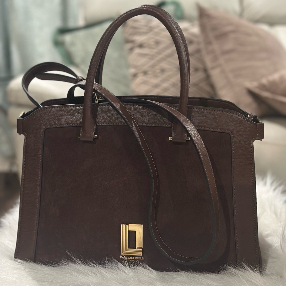 Karl Lagerfeld Dark Brown Satchel with Gold Accents